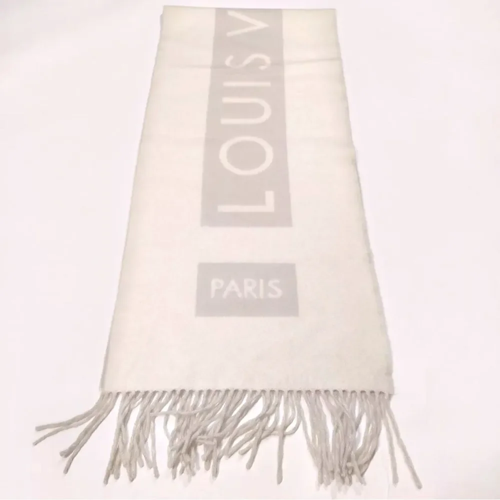 Auth Louis Vuitton Neutrals White / Ivory Gray / Beige Cashmere Baroda Scarf